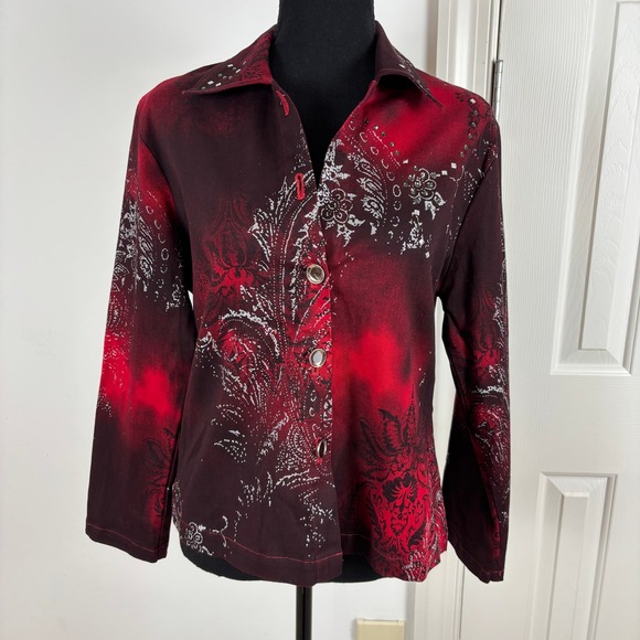 Great Cavalier St. Paul Red Paisley Embellished Button Down Blouse - Small - Picture 1 of 8